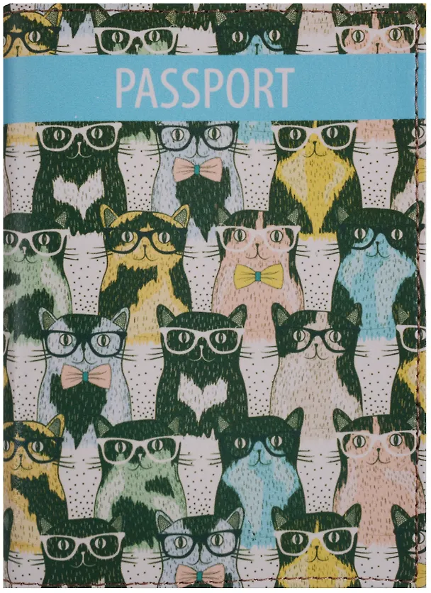Обложка для паспорта Cool Clever Cats (кожа) (ПВХ бокс) (ОК2017-03) 2597604 — 1