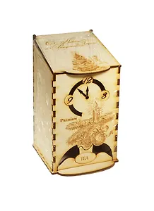 Коробка под чай Домик с часами (Новогодняя) (131144) (90х108х160мм) (дерево) (упаковка)