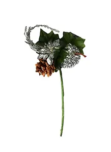 Букетик в пакете с подвесом, с серебрянным яблоком, цветком и шишкой (11-00448-YH96160207)