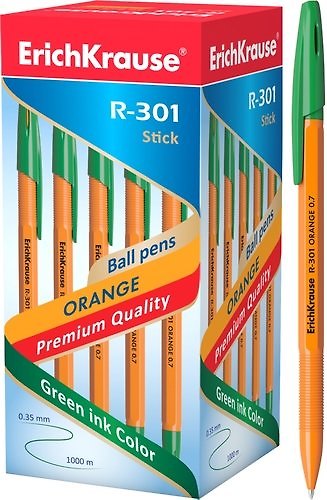 Шариковая ручка зелёная 0,7 мм, R-301 Orange, Erich Krause 338657 — 1