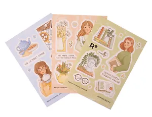 Набор стикеров "Книги, цветы, чай" А6 (3 листа)