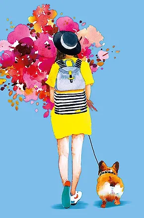 Открытка двойная Девушка с собакой код Ф 0572.972 2893201