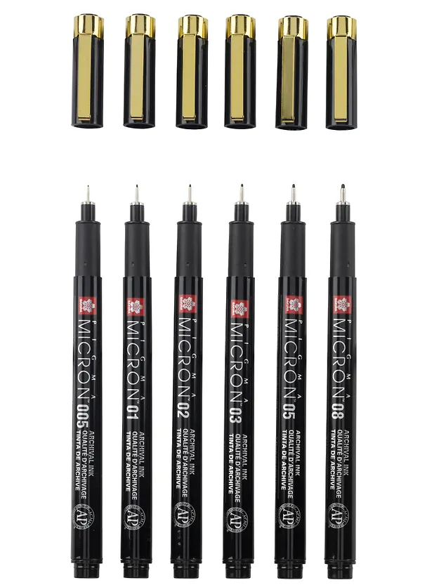 Ручки капиллярные черные 06шт "Pigma Micron Gold Limited Edition" 258669 — 2