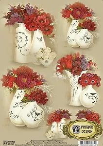 Декупажная карта Красные букеты (S-075) (упаковка)