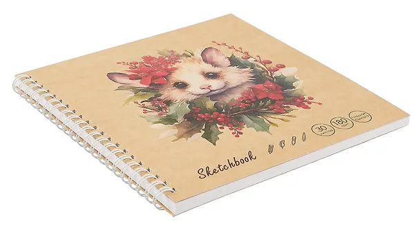 Скетчбук 190*190 30л "DRAFT and CRAFT. Cute mouse", 180г/м2, обложка крафт картон, евроспираль 3069350 — 2