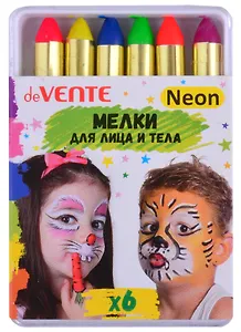 Мелки для грима лица и тела  (6 цв.) (3+) (пласт. коробка) (deVENTE) (неон) (8078724)