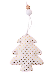 Новогоднее подвесное украшение Елочка с золотыми кружочками (текстиль) (8x9)