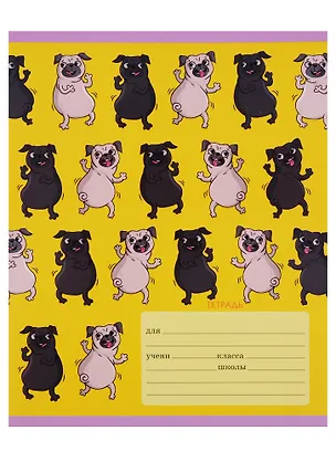 Тетрадь в клетку Unnika, "Весёлые мопсы", 12 листов, в ассортименте 246515