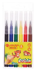 Фломастеры 06цв "Каляка-Маляка" кисточки, кругл.корпус, легкосмываемые, блистер