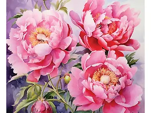 Алмазная мозаика (классическая) с подрамником, с полным заполнением "Акварельные пионы", 17 х 22 см 3113018