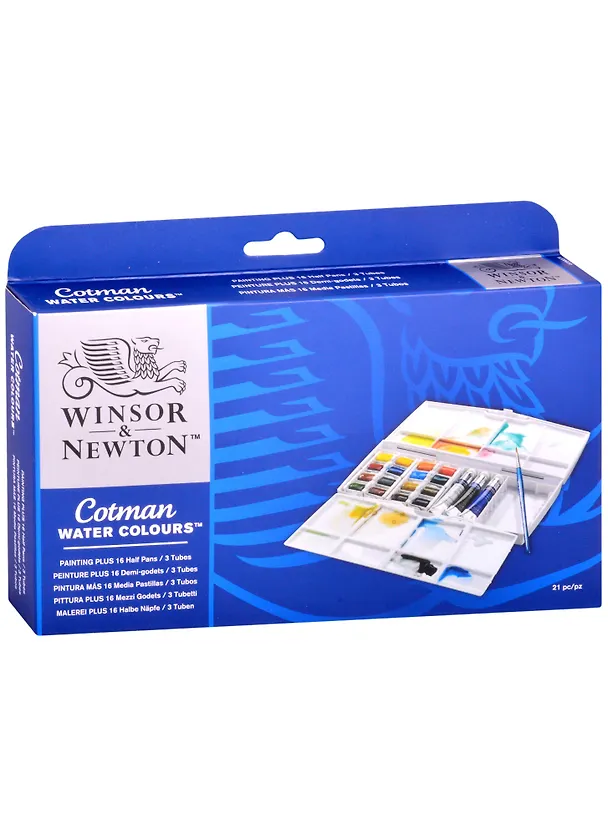 Краски акварельные Winsor&Newton "Cotman Plus", 19 цветов, кисть, палитра 261860 — 1