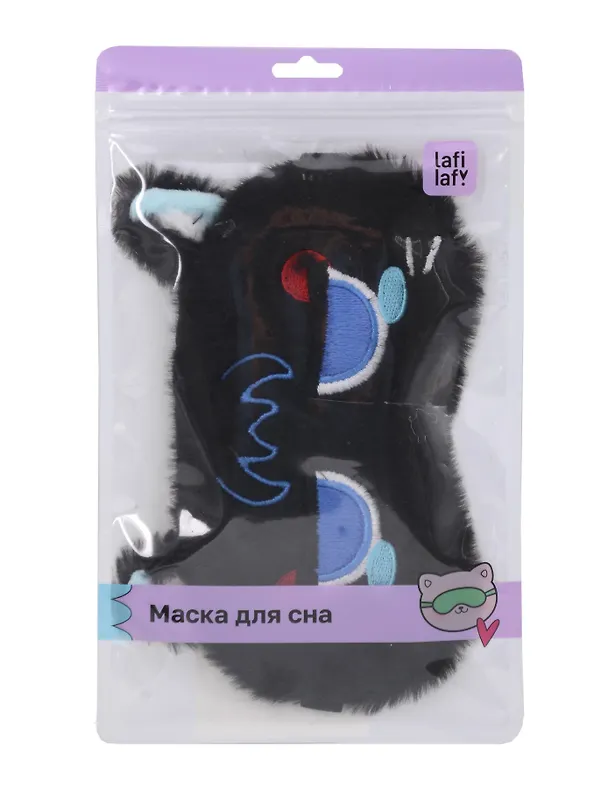 Маска для сна «Котик Аниме хмурится», черная, плюш, Lafilaf 3127308 — 6