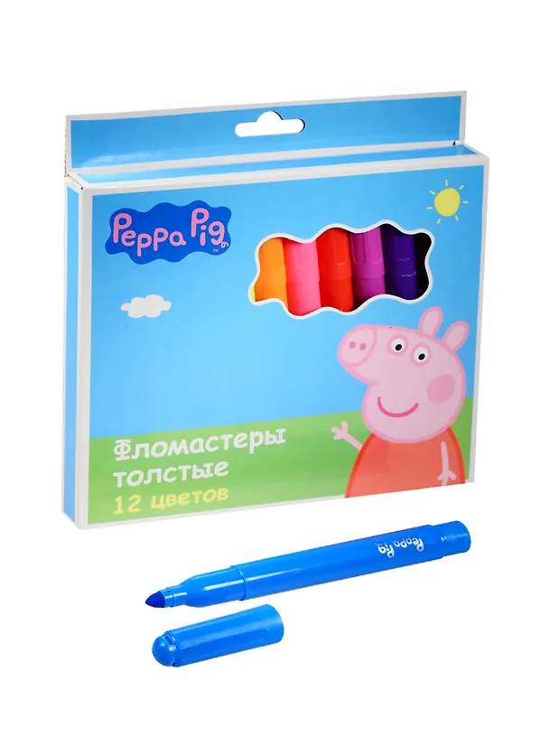 Фломастеры 12цв "Свинка Пеппа", толстые,  к/к, подвес, Росмен 239430 — 1