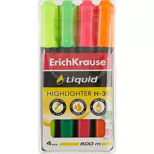 Текстовыделители Erich Krause, Liquid H-30, 4 цвета 1-3 мм — 258093 — 1