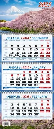 Календарь квартальный 2025г 195*465 "ЦВЕТЕНИЕ САКУРЫ" настенный, трёхблочный, спираль — 3053962 — 1