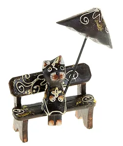 Сувенир дерево Кошка на скамейке с зонтом (18 см) (899974)