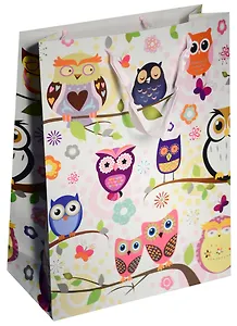 Пакет подарочный бумажный А3 42*32*11.5 "Cовы. Owls на ветке", дет., мат. ламинат, Kairui