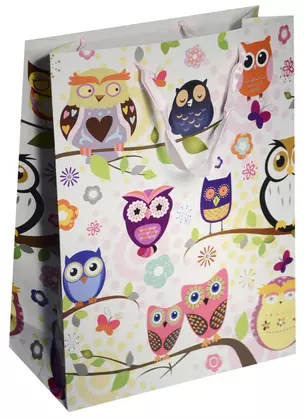 Пакет подарочный бумажный А3 42*32*11.5 "Cовы. Owls на ветке", дет., мат. ламинат, Kairui — 238791 — 1