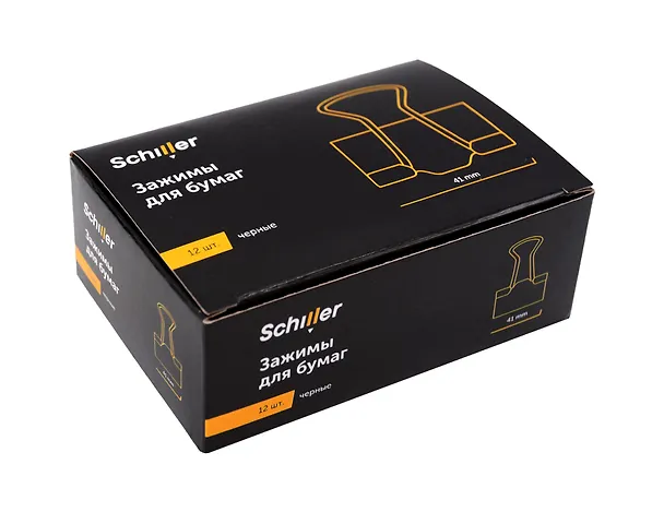 Зажимы для бумаг 41мм 12шт черные, к/к, Schiller 3143640 — 1