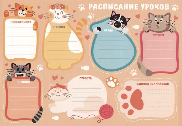 Расписание уроков «Котики», А4, мелованный картон, Listoff 2973050 — 1