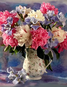 Холст с красками по номерам "Нежный букет в вазе с цветочками", 30 х 40 см