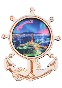 Магнит Мурманск  Якорь с гравировкой Достопримечательности города вид 3 (7,5,8х 7,5 см.) (хдф)