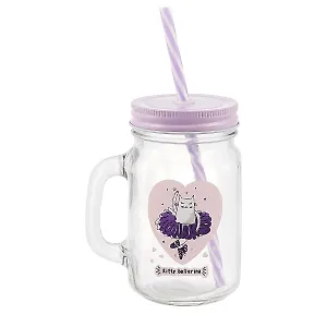Банка с ручкой и крышкой для коктейлей Kitty-ballerina (стекло) (450 мл)