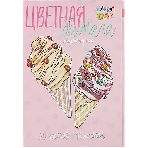 Бумага цветная 20цв 10л А4 "Мультики" мелованная, двухсторонняя, карт.папка, ассорти