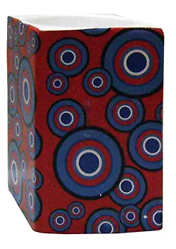 Подсвечник керамический со свечой  (кружочки син/кр) (15134) 2193291