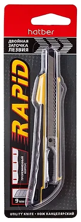 Нож канцелярский 9мм "Рапид" пласт.корп., Hatber 3172092