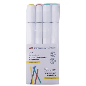 Маркеры акриловые 04цв "Сонет. Яркие цвета" перо кисть/пуля, блистер, ЗХК
