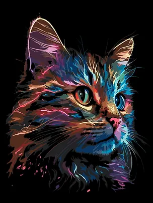 Картина по номерам. На черном холсте. Цветной котик 3091321
