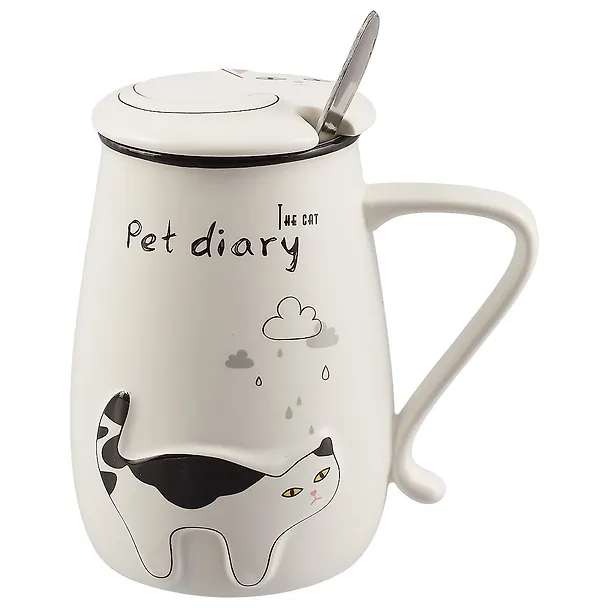 Кружка с крышкой и ложкой Pet diary (Котики) (керамика) (450мл) (12-06604-C354) 2693526 — 1