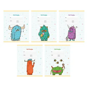 Тетрадь 12л круп.кл. "Монстрики" мел.картон, офсет 60г/м2