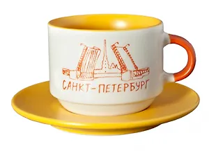 Набор чашка+блюдце "СПб. Мосты", желтый