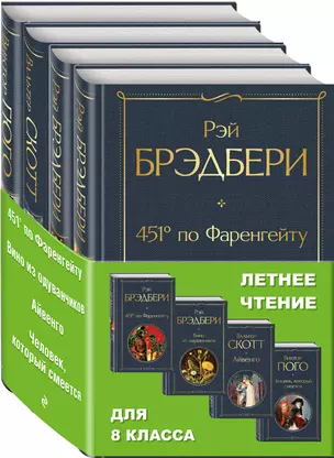 Летнее чтение для 8 класса: 451 по Фаренгейту. Вино из одуванчиков. Айвенго. Человек, который смеется (комплект из 4 книг) — 2850555 — 1