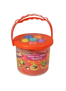 Набор д/лепки Фрукты (28643) (18цв.х24гр.) (5 формочек+краски+кисть) (Креатто) (банка/435гр.) (3+)