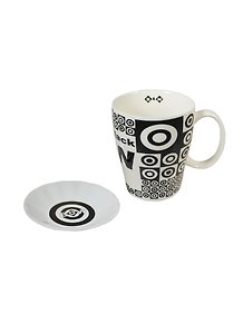 Набор кружкка с блюдцем Black&White (350мл) (8523 B&W) (11 см) (фарфор) GiftLand