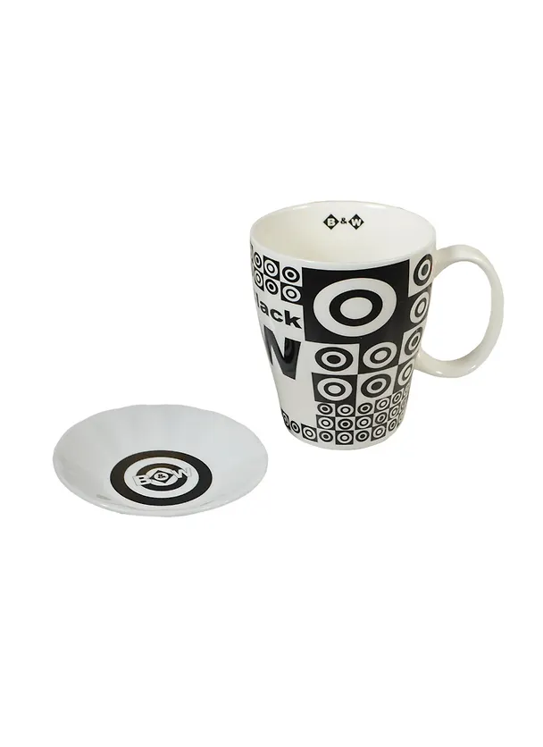 Набор кружкка с блюдцем Black&White (350мл) (8523 B&W) (11 см) (фарфор) GiftLand 2356601 — 1