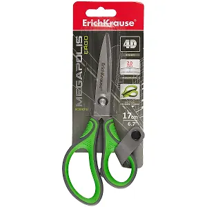 Ножницы 170мм офисные "Megapolis Ergo" эргоном.ручки, зеленые, блистер, ErichKrause