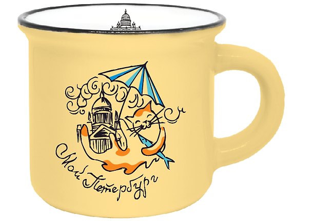 Кружка фарфор матовая 180мл "СПб. Кот, Исаакий", желтая 3159077 — 1