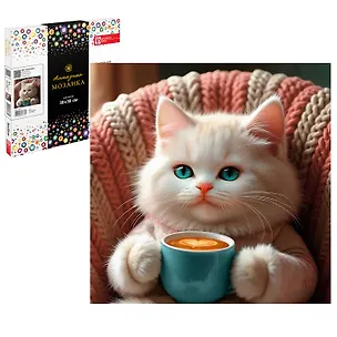 Алмазная  мозаика (набор для творчества) арт. 71398 / 25 Кот с капучино, размер: 30*30 см 3131144