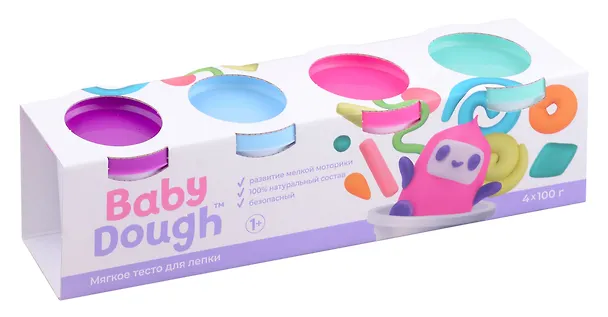 Тесто для лепки "BabyDough". Набор 4 цвета (фиолетовый, мятный, розовый, нежно-голубой) 2988969 — 1