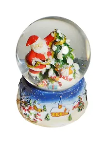 Фигурка новогодняя с водяным шаром Дед Мороз с елкой (музыкальная) (11х11х14,5) (175-110)