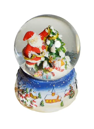 Фигурка новогодняя с водяным шаром Дед Мороз с елкой (музыкальная) (11х11х14,5) (175-110) 2495114