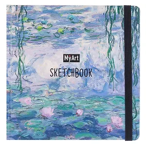 Скетчбук 200*200 80л "Клод Моне. Кувшинки" белый офсет 100г/м2, тв.подложка, мат.ламинация, резинка, ляссе