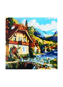 Холст с красками 20х20см по номерам (в коробке), (14цв) Дома у горного озера (Арт. ХК-4071)