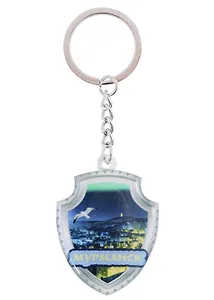 Брелок Мурманск с заливкой смола Герб Достопримечательности города  (7,5,8х 7,5 см.) (кожа-металл)