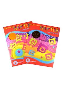 Картон цветной 08цв 08л А4 "Яркие фигуры" блестки, в папке, ассорти, БиДжи