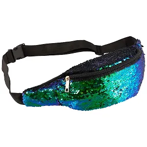 Сумка-шоппер на пояс на молнии с пайетками (текстиль) (37см)